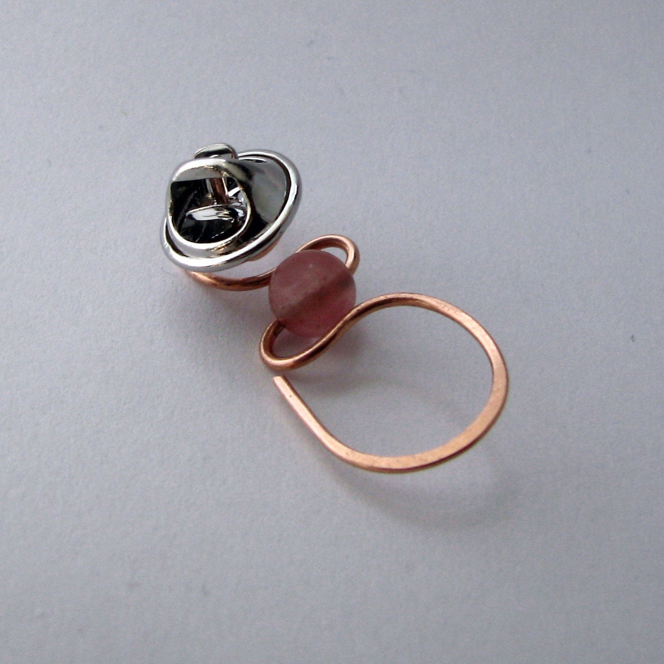 Eyeglass Pin Sunglass Holder Cherry Quartz Bead Copper Wire