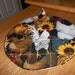 White Rooster and Cicken Round Hot Pad or Pot Holder Cotton Fabric 9 Inches