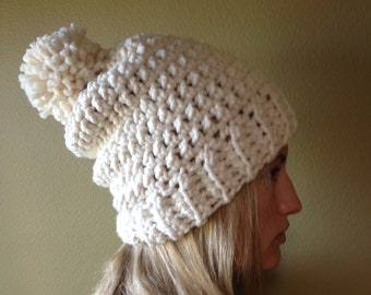 Crochet Slouch Hat in Cream