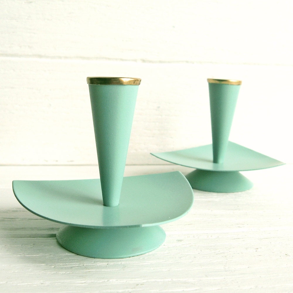 Aqua Mid Century Candle Holders........ Made in by MagiaMia