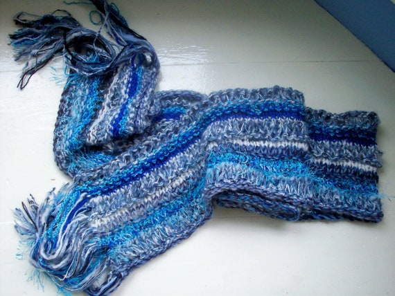 Fun ooak hand knit scarf  designer multiyarn  by SpinningStreak