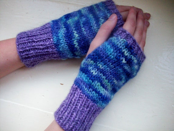 hand warmers, merino wool, unique, knit, blue, purple