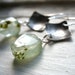Prehnite Earrings, Prehnite Stone Silver Diamond Dome Metalwork Earrings, Handmade Earrings, FREE Shipping