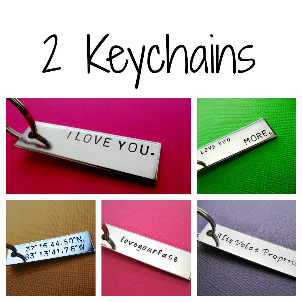 Set of 2 Personalized Keychains Custom Hand Stamped Aluminum