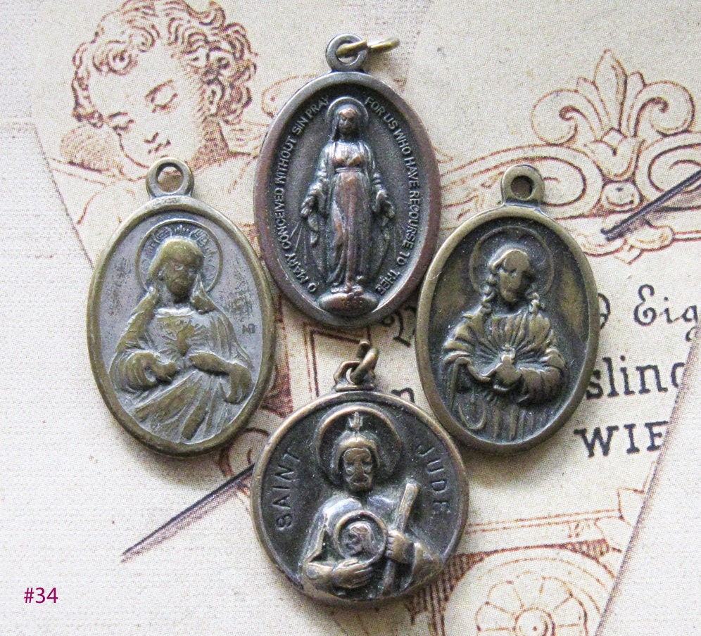 Vintage ROSARY MEDAL Parts Religious BRASS Medal by FOUNDLINGS