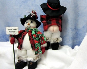 PDF Pattern Primitive Snowman Doll, Primitive Mouse,Soft SCulpture Snowman