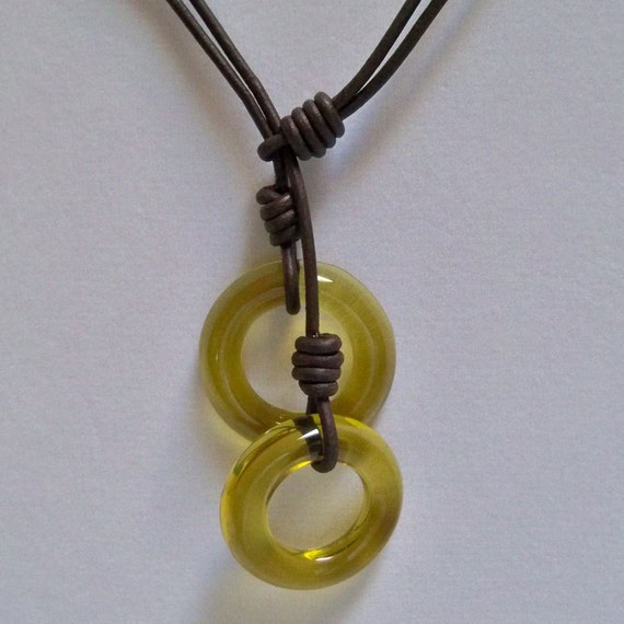 Recycled Wine Bottle Necklace Golden Green Glass Rings Brown