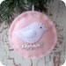 Ready to Ship - Snow Bird on Pink - Felt Christmas Ornament