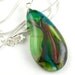 Fused Glass Pendant Necklace in Green, Purple, Pink - Teardrop