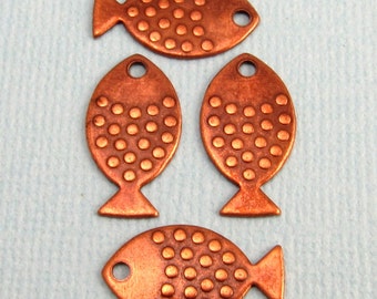 Flat Fish Charm, Antique Copper, 4 Pc. K92