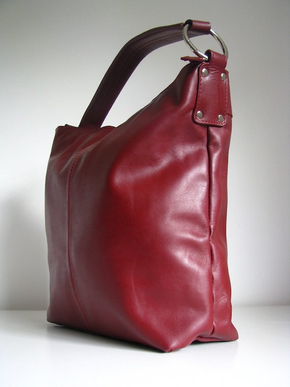 Leather handbag messenger bag red