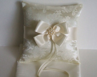 Wedding Pillow,Ring Bearer, "NUANCE" In Brocade, Ring Boy, White Pillow, Ivory Pillow