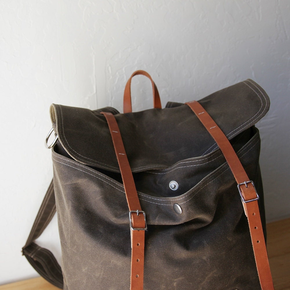 Waxed Canvas Backpack // Rucksack // Leather Straps // Organic