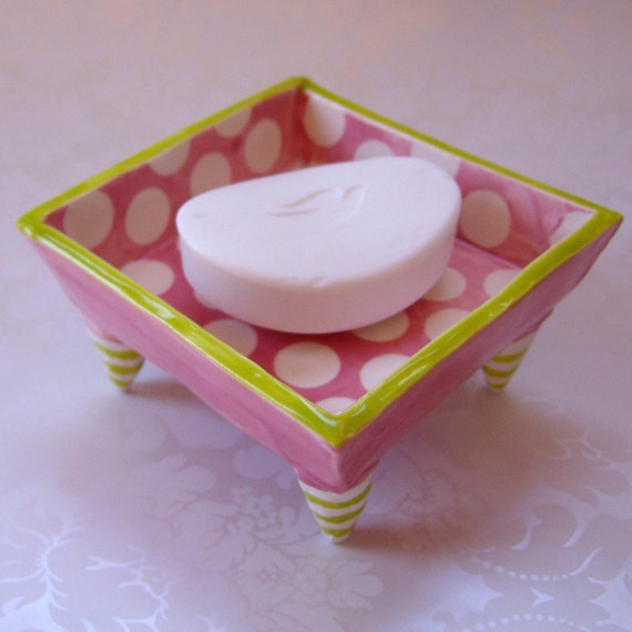 pink business card holder w/ big polka dots