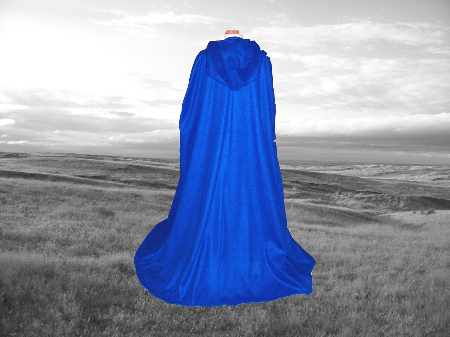 Blue Hooded Cloak Fleece Cape Costume Fantasy by MWestDesigns