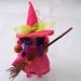 Halloween Felt Art Doll - Diva witch in the pink hat - Halloween decoration