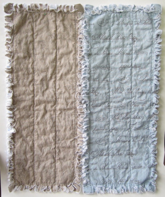 Baby Boy Burp Cloths French Country Blue Gray Set of Four