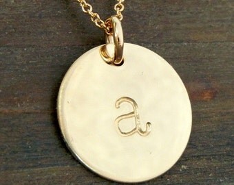 Gold Initial Necklace, CHELSEA gold lowercase typewriter 14K gold-filled charm letter necklace by E. Ria Designs
