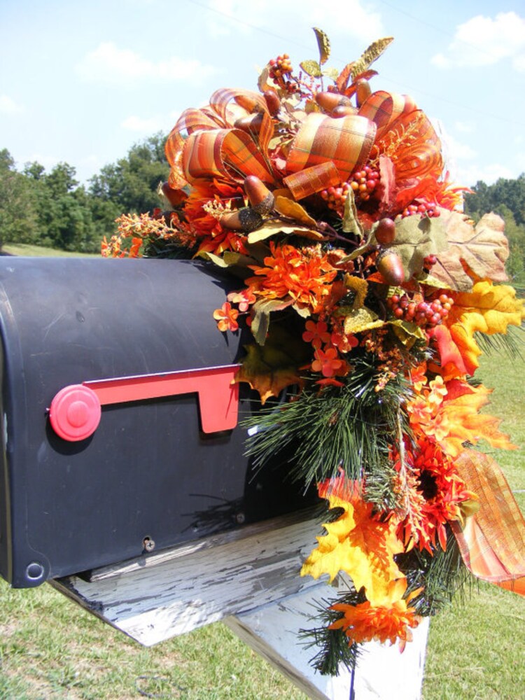Fall Mailbox Swag Autumn Mailbox Swag by petalpusherswreaths