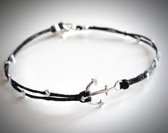 Anchor bracelet Nautical bracelet sterling anchor linen bracelet delta gamma anchor Graduation Gift