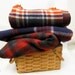 Vintage Tartan Wool Throw Blanket Lake House decor Brick Red Cream Blue Green