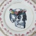 Skull Cake Plate Display Stand Floral Halloween home decor altered vintage china Pink Trick Or Treat Wedding