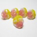 PINK YELLOW PANSIES Lamp work Flower Glass button Beads handmade jewelry supplies in bright lemon yellow, pale and bubble gum pinks sra