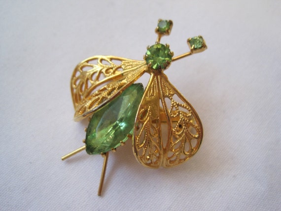 Vintage Bug Brooch Green Rhinestone By VintageInBloom On Etsy