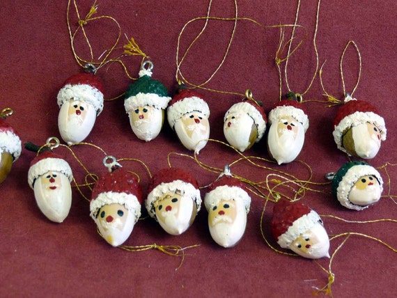ACORN Santa Faces Hand Painted Christmas Tree Ornaments