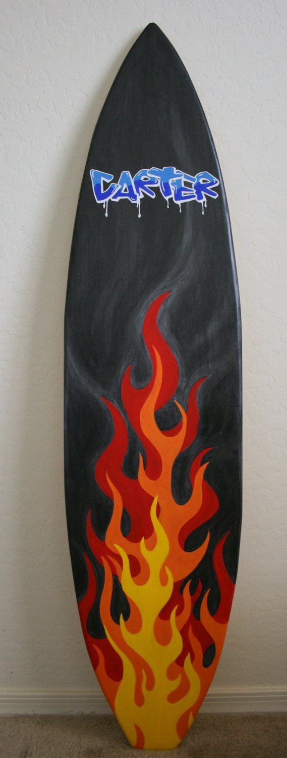 Surfboard wall art Flames Graffiti custom painted