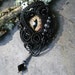 Gothic Steampunk Black Cat Evil Eye Pendant in Red Black Gold