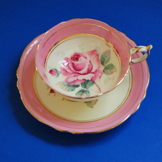 Vintage and Tea Paragon paragon  China HM vintage  tea Cup cup Queen Fine Saucer Pink saucer  and Bone Rose