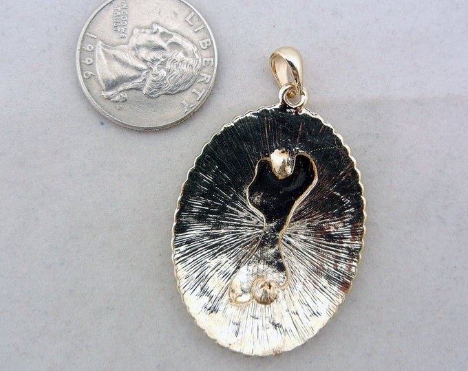 Gold-tone White Epoxy Rhinestone Cameo Pendant