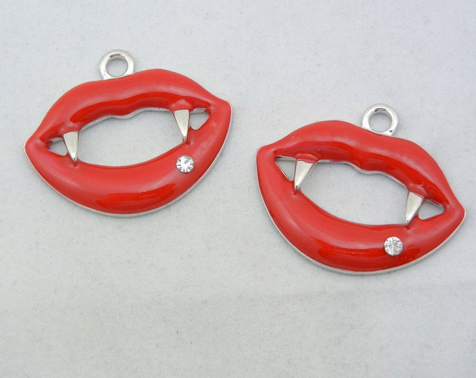 Pair of Red Enamel Silver-tone Vampire Charms