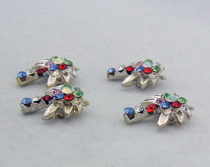 Set of 4 Tiny Multi Colored Rhinestone Palm Tree Slide Charms Silver-tone