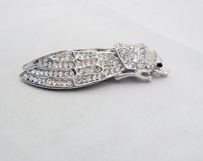 Large Rhinestone Silver-tone Cicada Slide Charm