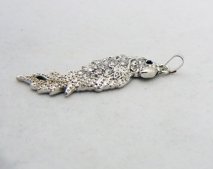 Small Silver-tone Parrot Bird Charm Pendant with Rhinestones