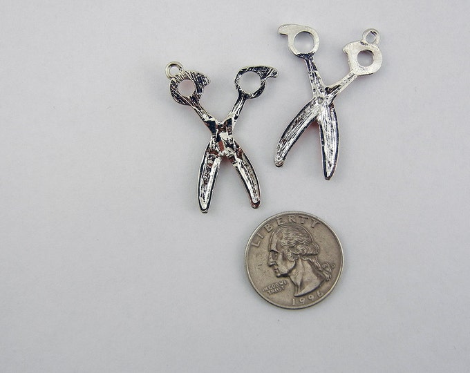 Pair of Silver-tone Red Orange Rhinestone Scissor Charms