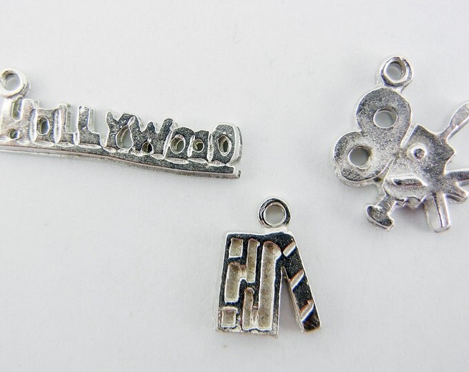 6 Small Hollywood and Movie Themed Pewter Charms