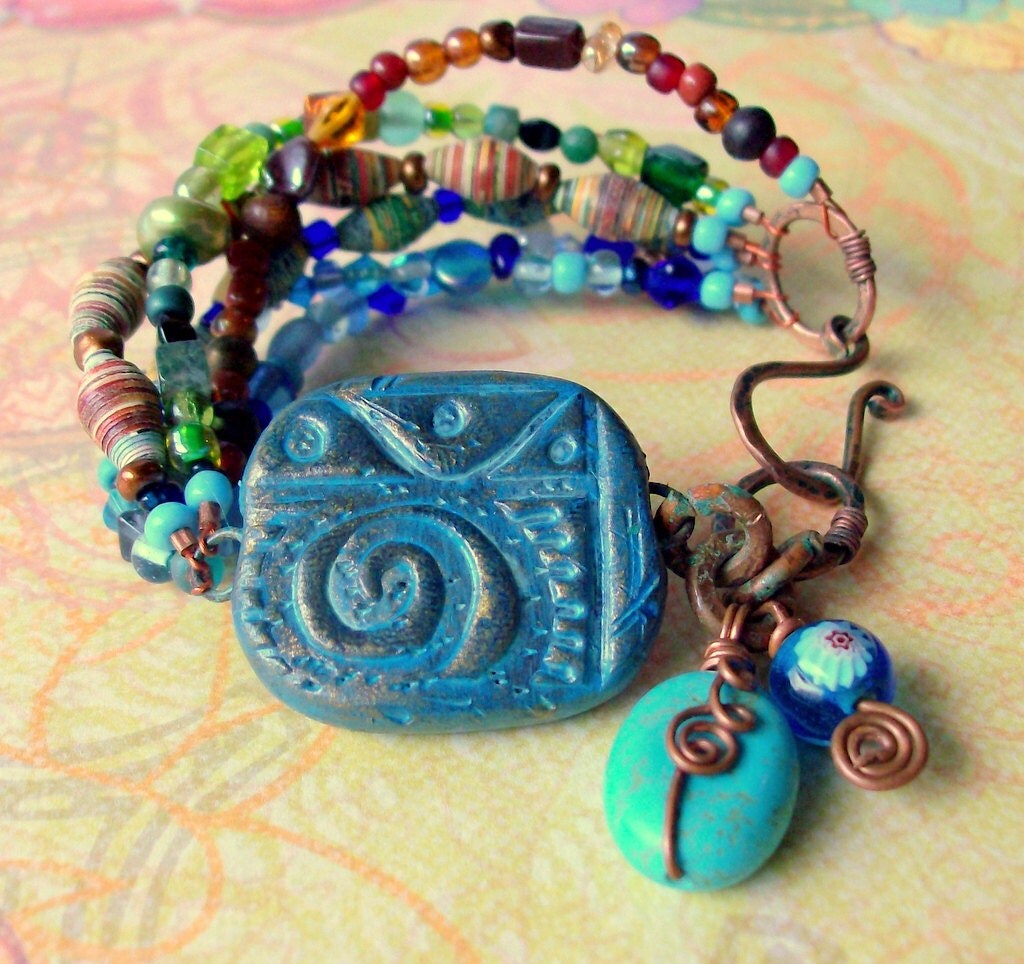 Rainbow Beaded Multiple Strand Bracelet African Tribal