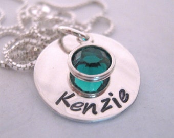 Birthstone Necklace - hand stamped jewelry - Mothers Necklace