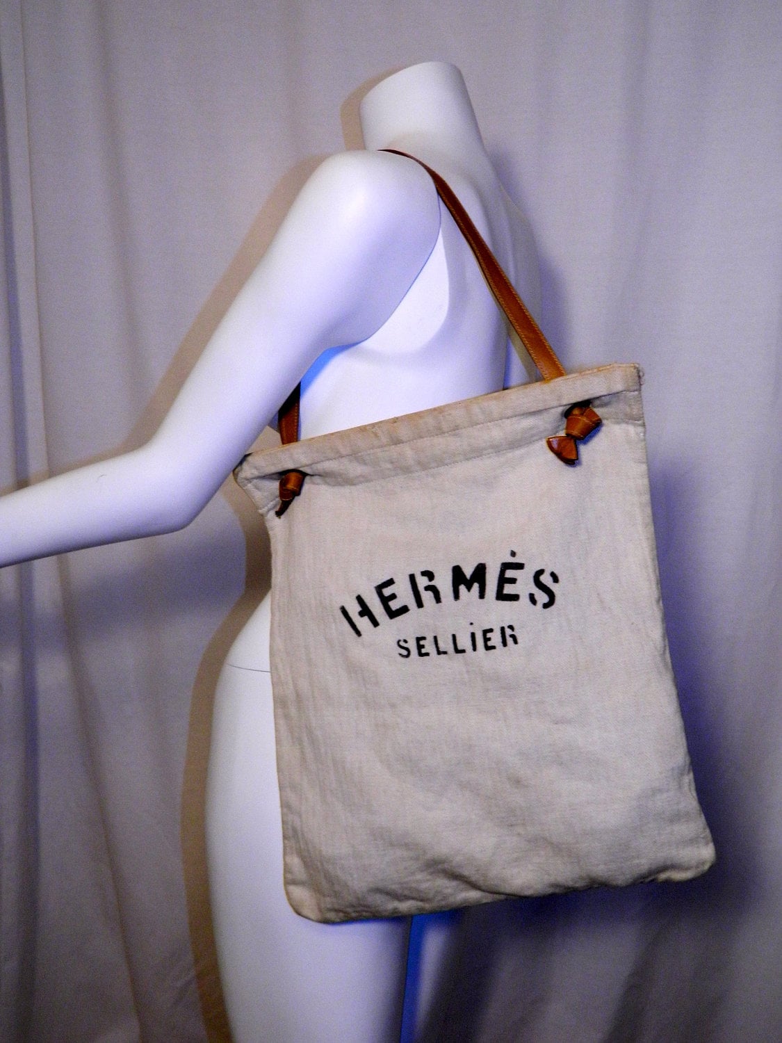 vintage 1970s feed bag HERMES Sellier canvas purse beach