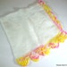 Vintage Cotton White Hankie, Yellow Pink Crochet Trim, Ladies Handkerchief (582-12)