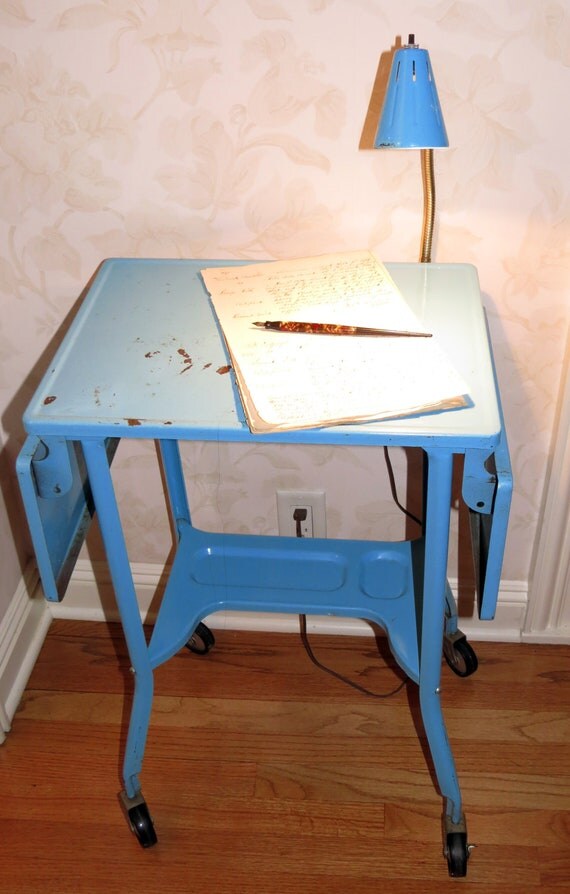 Vintage Typewriter Table Cart Stand With Light Blue by mshedgehog