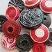 Vintage Buttons - Cottage chic mix of red, black and white, lot of 14, old and sweet (2358)