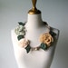 Felted Flower Statement Necklace Winter Roses Aqua Cream Golden