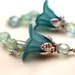 2 Piece Frosted Turquoise Green Lucite Flower with Czech and Silver Bead Drop Dangle Set