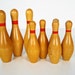 vintage mini wood bowling pin trophies - set of 8