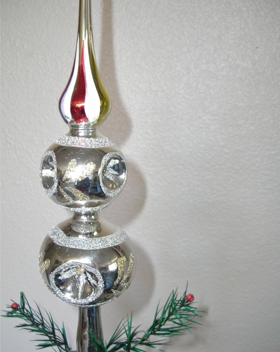 glass Christmas tree topper vintage sparkly romanian