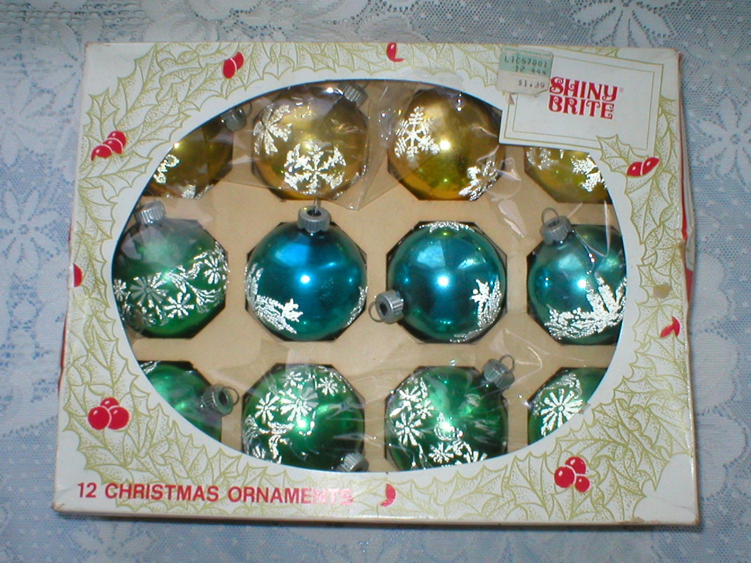 Shiny Brite Poloron Christmas Ornaments 12 Stenciled Glass